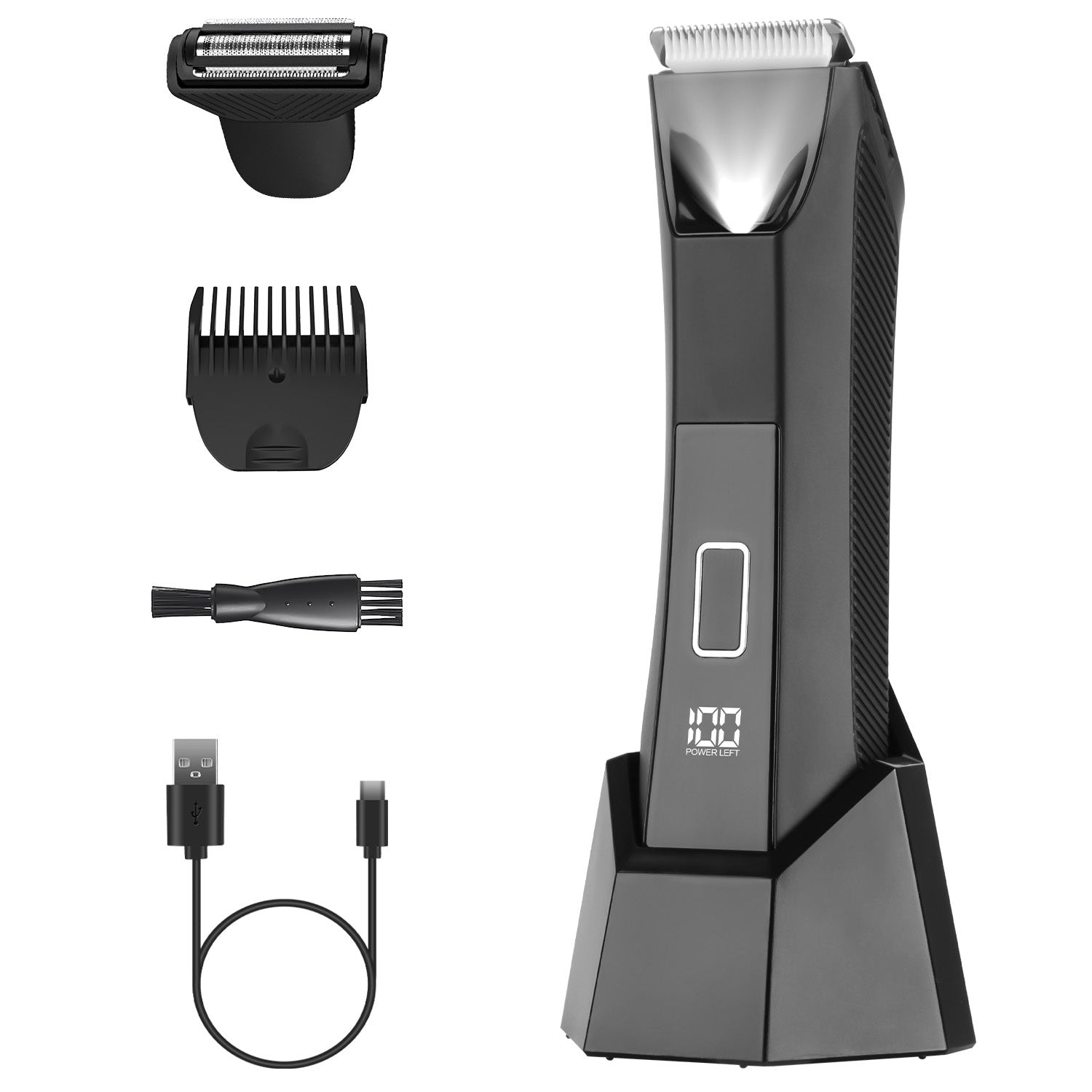 1Pc 2 In 1 Electric Body Trimmer For Men Cordless Beard Groin Ball Pubic Hair Shaver IPX7 Waterproof Razor With LED Light LCD Display Guard Comb Shaving Head Danny's Store