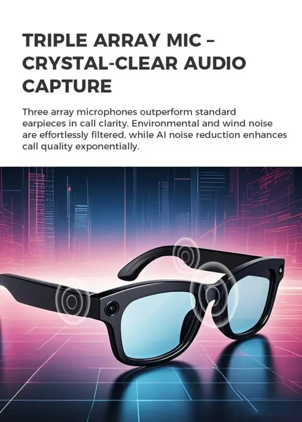 AI Smart Camera Glasses with ChatGPT, 8MP Camera Glasses, Bluetooth, Flash 2GB, Support Real-Time Translation with AI Assistant, AI Recognize Objects, Black/Transparent Lenses, Multifunctional Audio Eyewear for Women Men Danny's Store