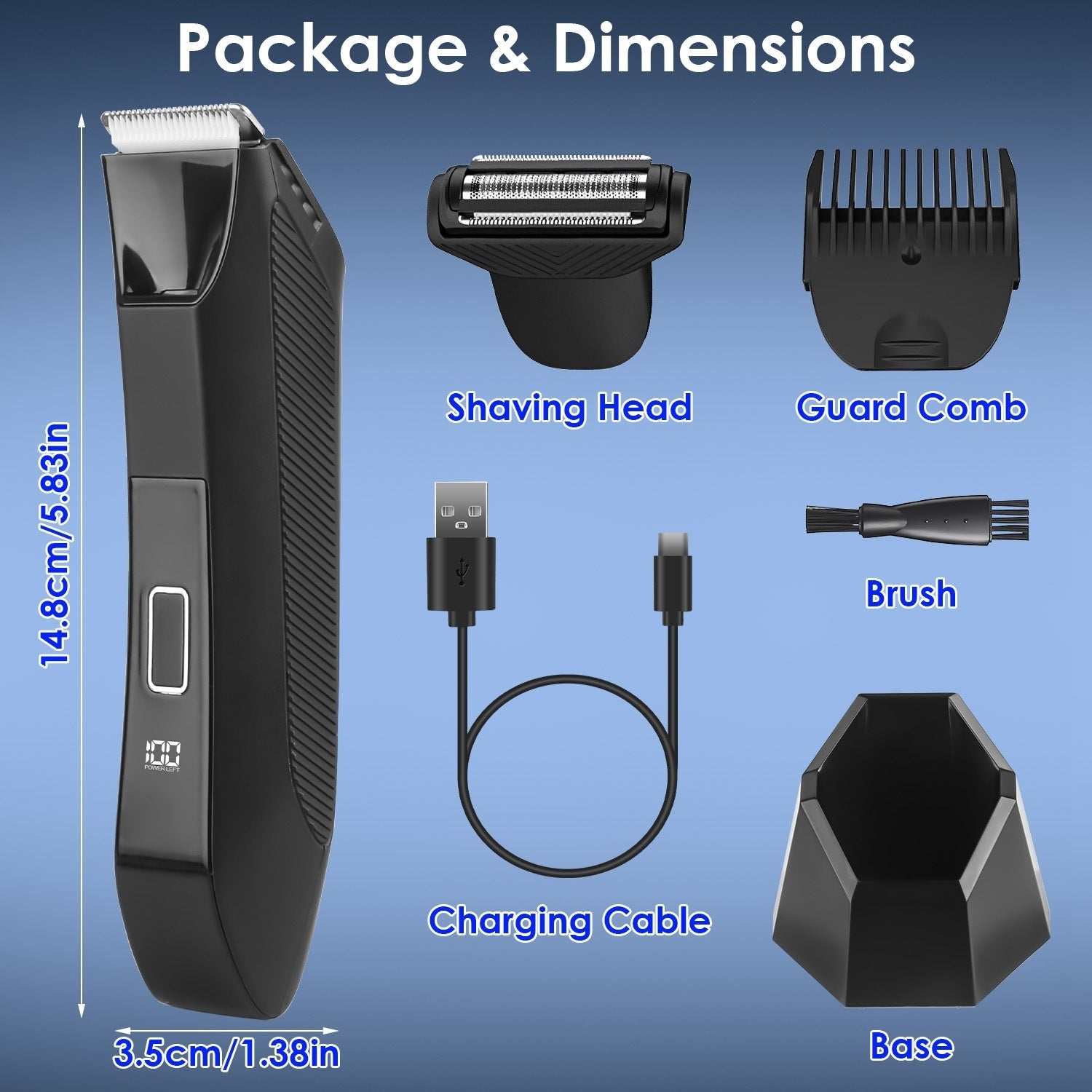 1Pc 2 In 1 Electric Body Trimmer For Men Cordless Beard Groin Ball Pubic Hair Shaver IPX7 Waterproof Razor With LED Light LCD Display Guard Comb Shaving Head Danny's Store