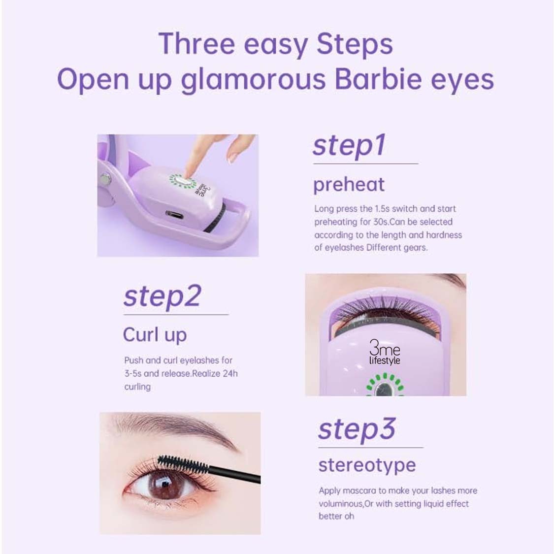 3 Temperature Control Heated Eyelash Curlers Elevate Your Lash, Rapid Heat-up, USB Rechargeable, Natural Curling 24H Long Lasting For Women Gift Danny's Store