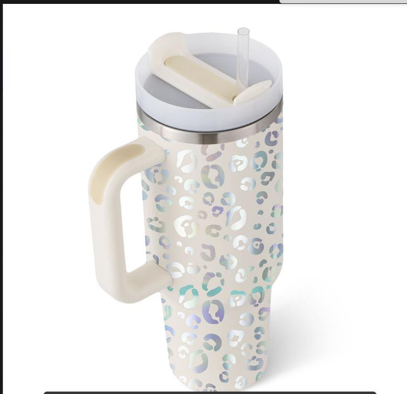 Oversized 40 oz travel tumbler with straw and spill-proof lid