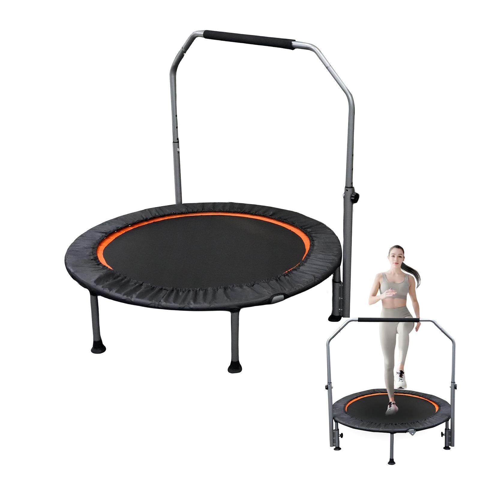 Adjustable handle fitness trampoline for balance and stability training