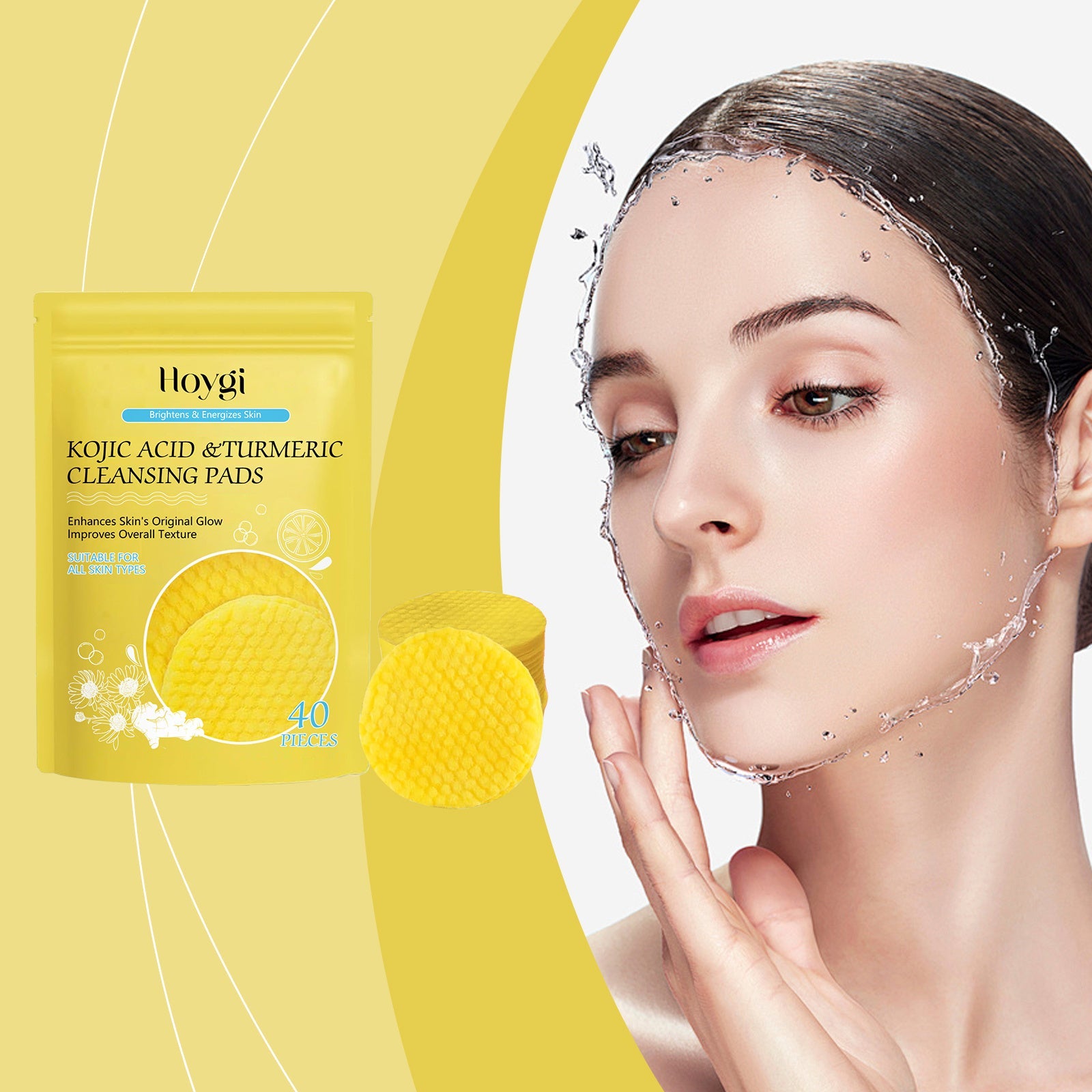 HOYGI Turmeric Acid Cleansing Pad Face Skin Pore Cleansing Makeup Remover Gentle Exfoliating Cleansing Pad cj dropshipping