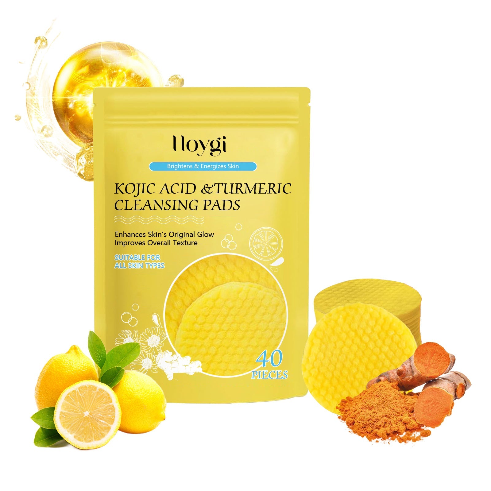 HOYGI Turmeric Acid Cleansing Pad Face Skin Pore Cleansing Makeup Remover Gentle Exfoliating Cleansing Pad cj dropshipping