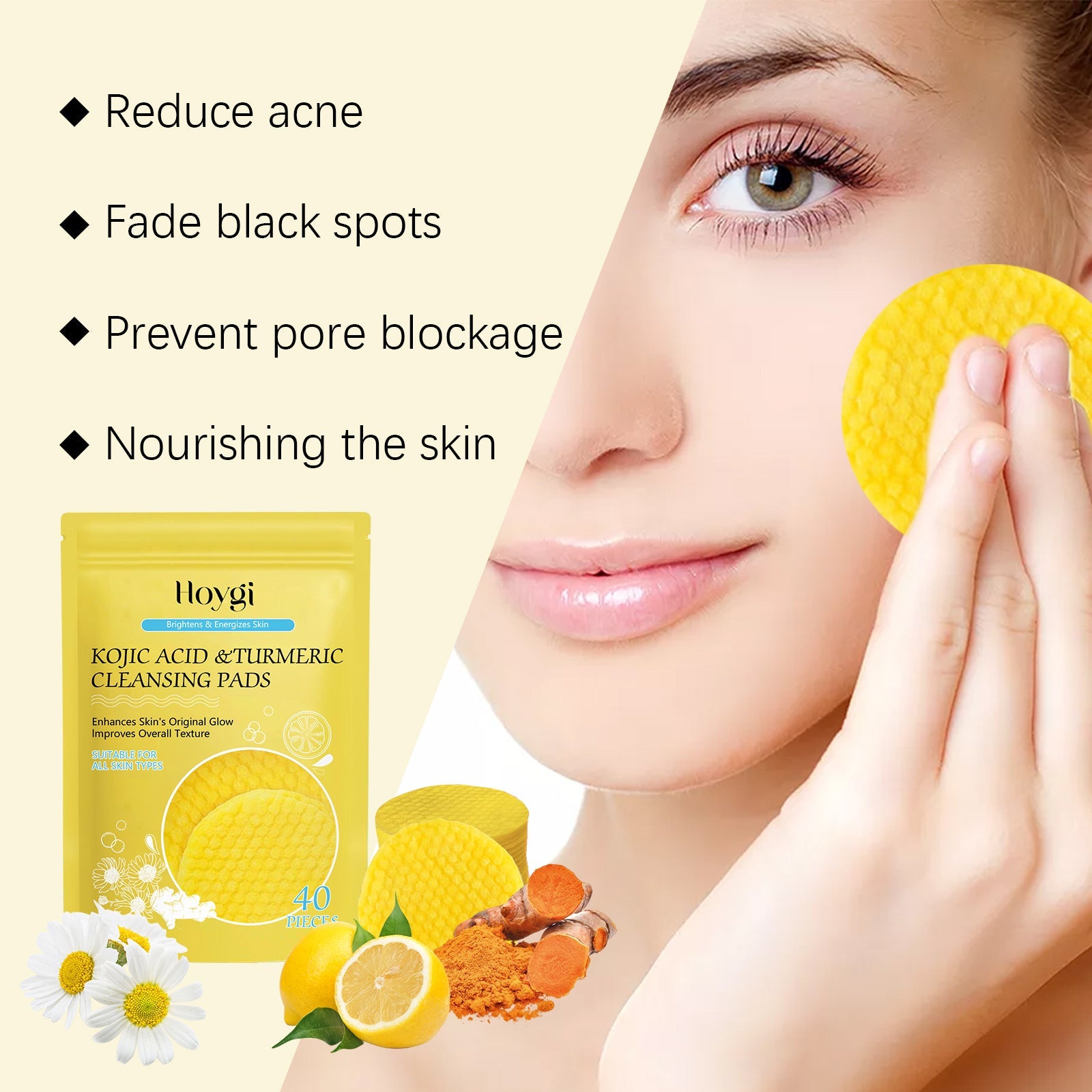 HOYGI Turmeric Acid Cleansing Pad Face Skin Pore Cleansing Makeup Remover Gentle Exfoliating Cleansing Pad cj dropshipping