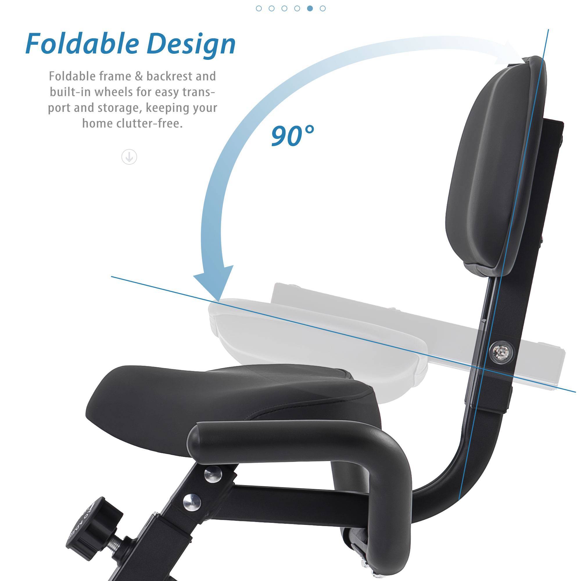 Compact recumbent exercise bike with phone holder