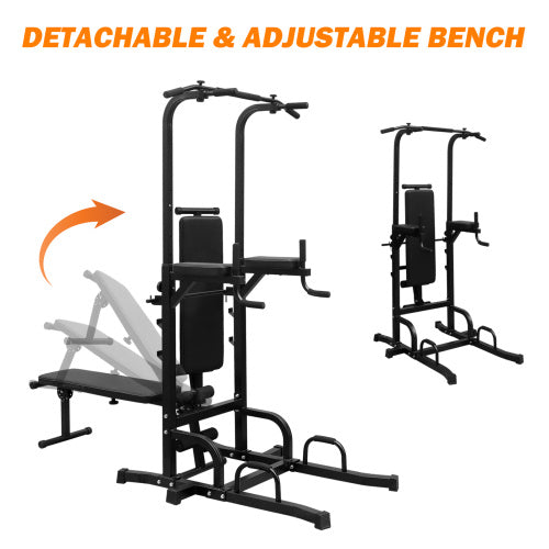 Steel dip station and pull-up bar stand for full-body training equipment.