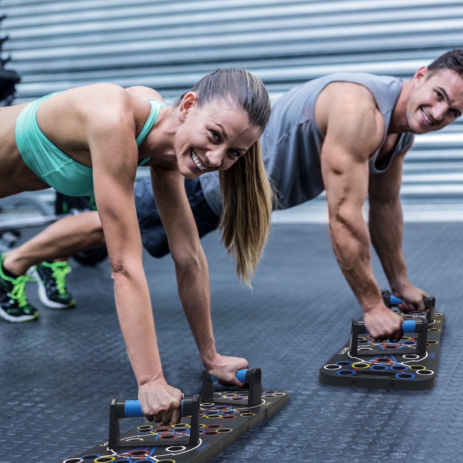 All-in-one push up board exercise kit for chest, arms, and core.