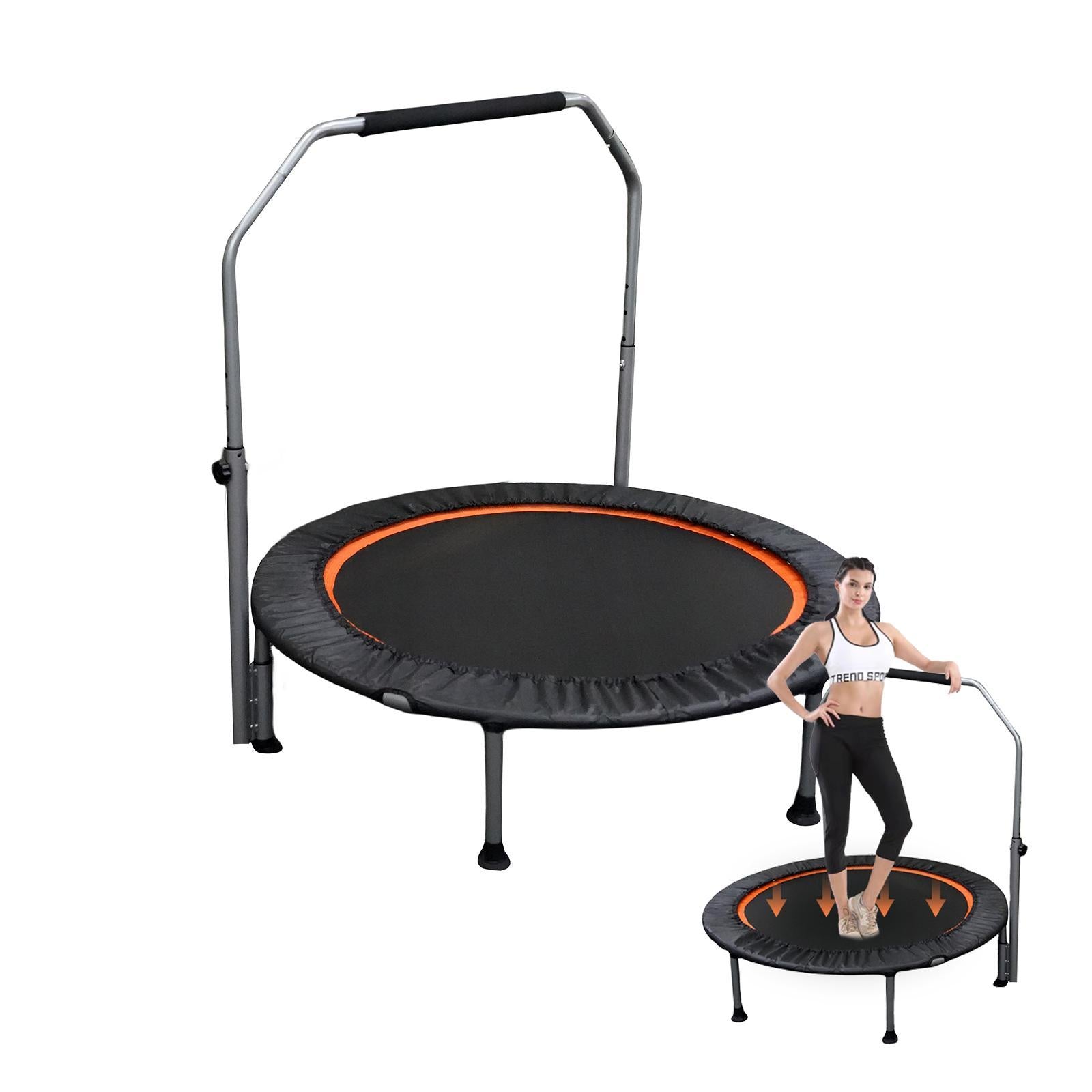 Folding mini fitness trampoline with adjustable handle for adults indoor exercise