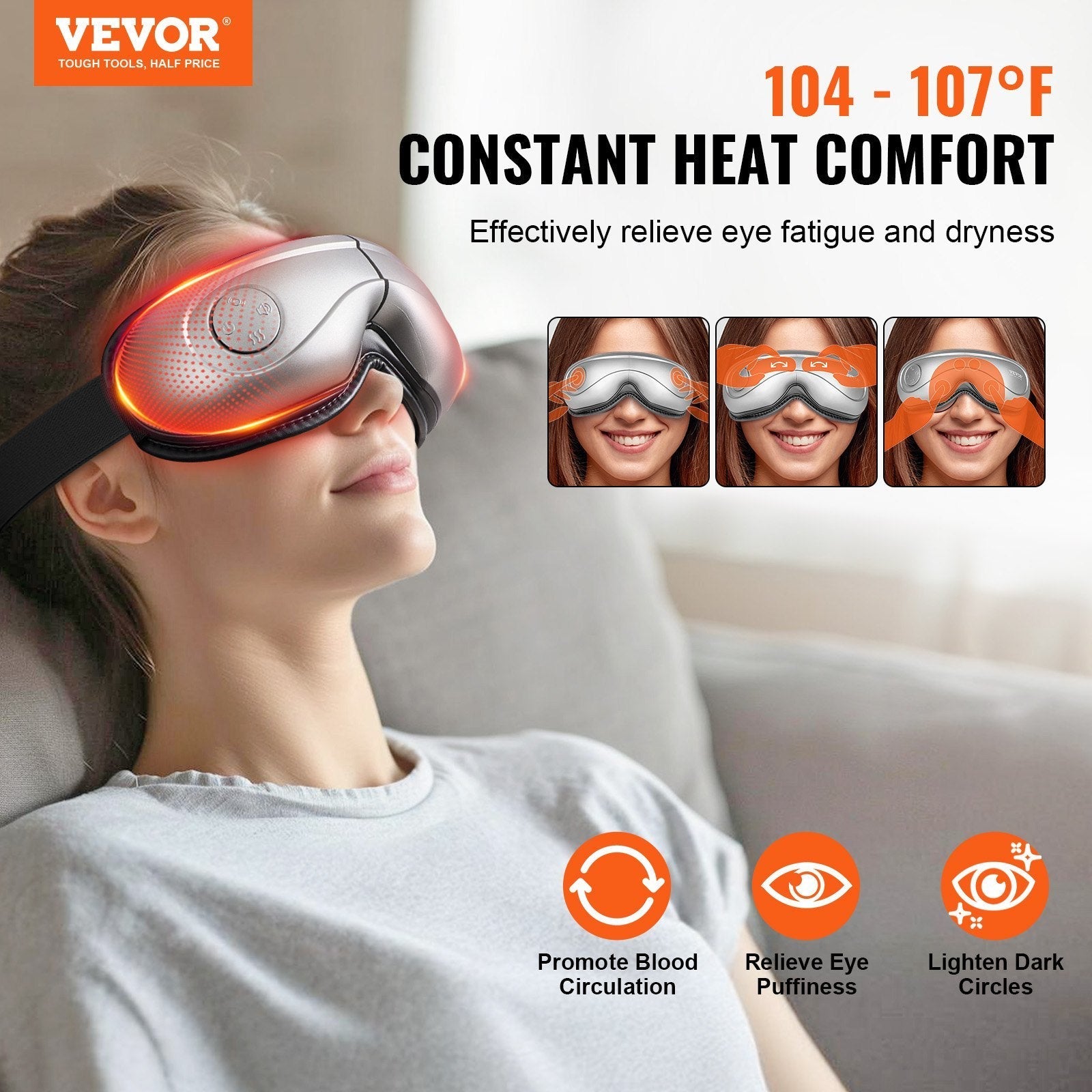 VEVOR Heated Eye Massager Eye Care Device 5 Modes Bluetooth Music Foldable Danny's Store