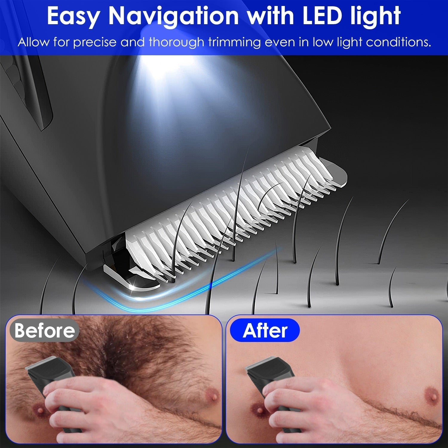 1Pc 2 In 1 Electric Body Trimmer For Men Cordless Beard Groin Ball Pubic Hair Shaver IPX7 Waterproof Razor With LED Light LCD Display Guard Comb Shaving Head Danny's Store