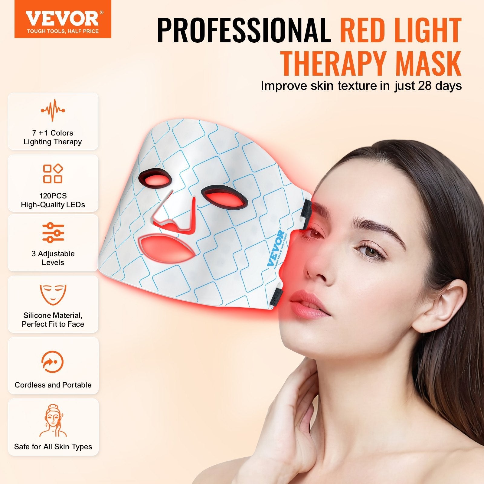 VEVOR Red Light Therapy Mask 7-Color LED Face Mask Light Therapy With 850nm NIR Danny's Store