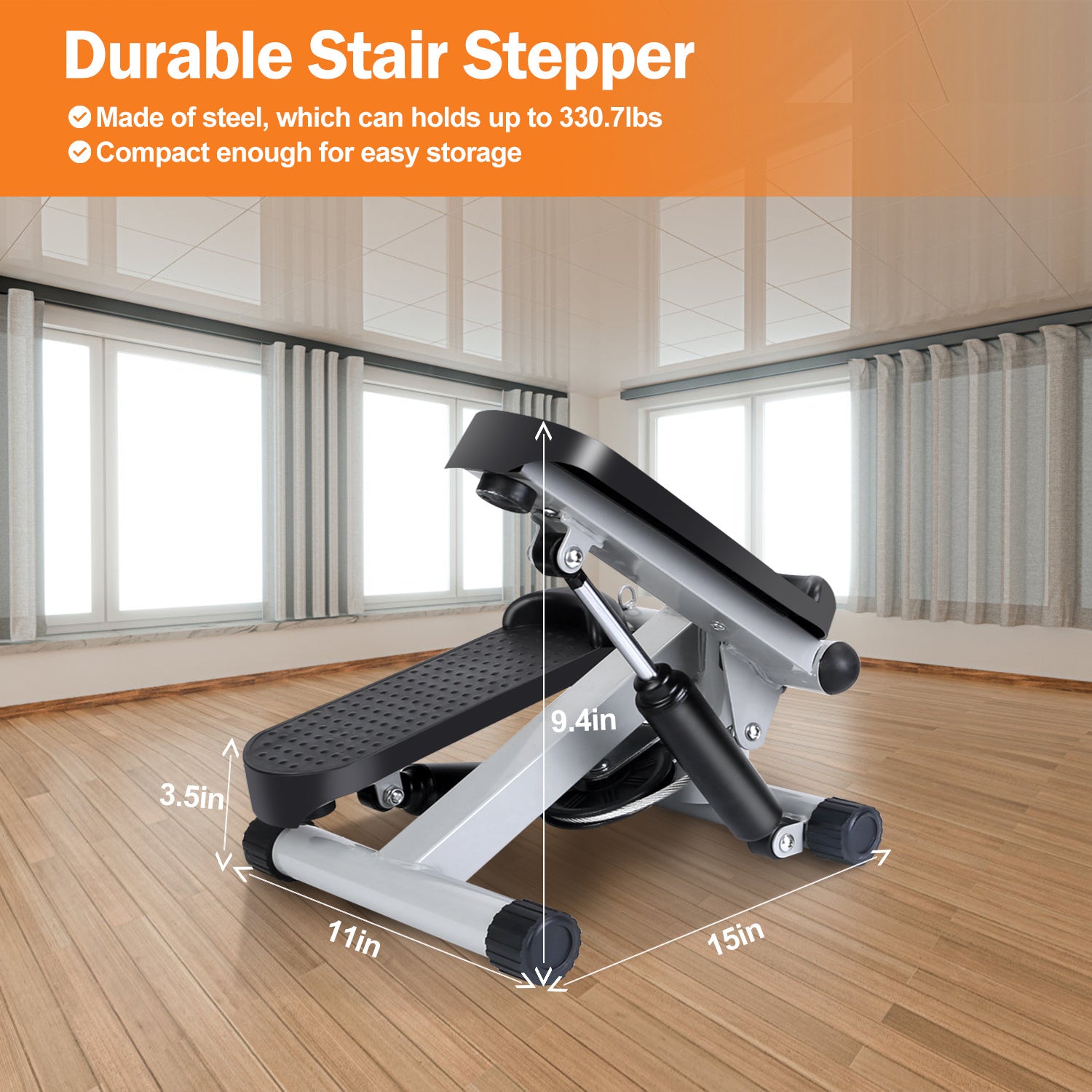 Home gym mini stepper with non-slip pedals and steel frame.