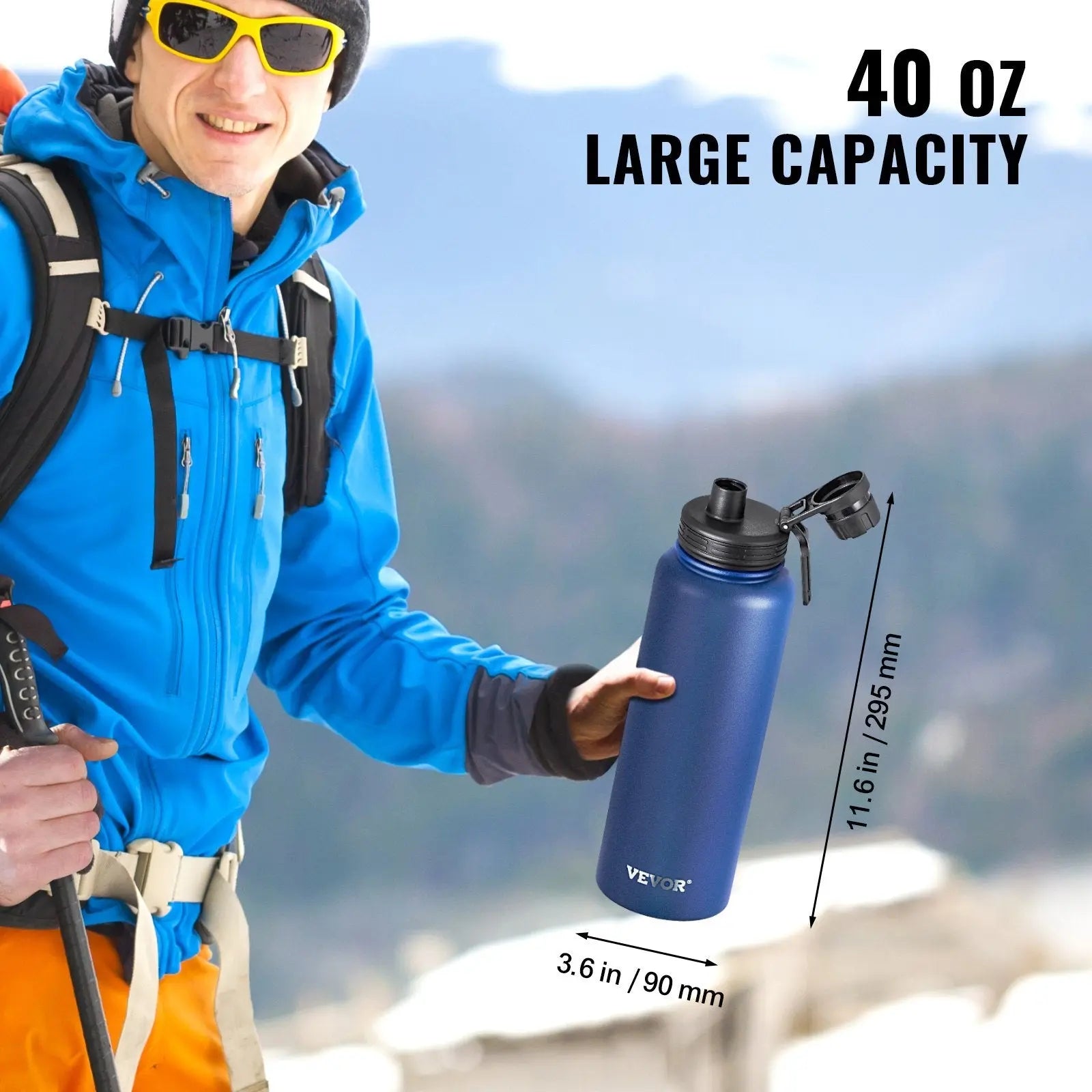 40 Oz Insulated Water Bottle Stainless Steel With Wide Mouth Lid Blue Danny's Store