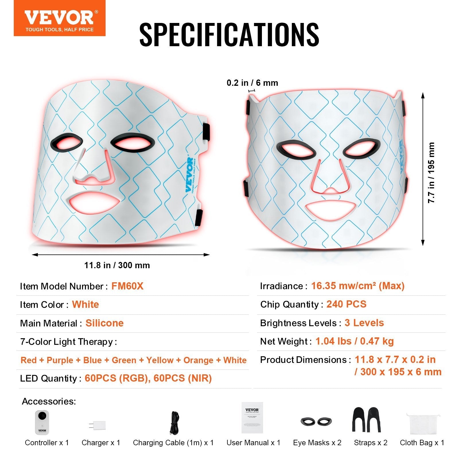 VEVOR Red Light Therapy Mask 7-Color LED Face Mask Light Therapy With 850nm NIR Danny's Store