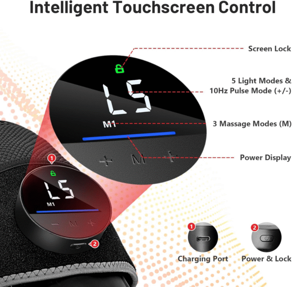 Red Light Therapy Knee Brace&Vibration Knee Massage for Pain Relief, 660Nm&850Nm Rechargeable near Infrared Light Therapy Device for Knee/Elbow/Shoulder Faster Recovery for Cordless Use - Image 4