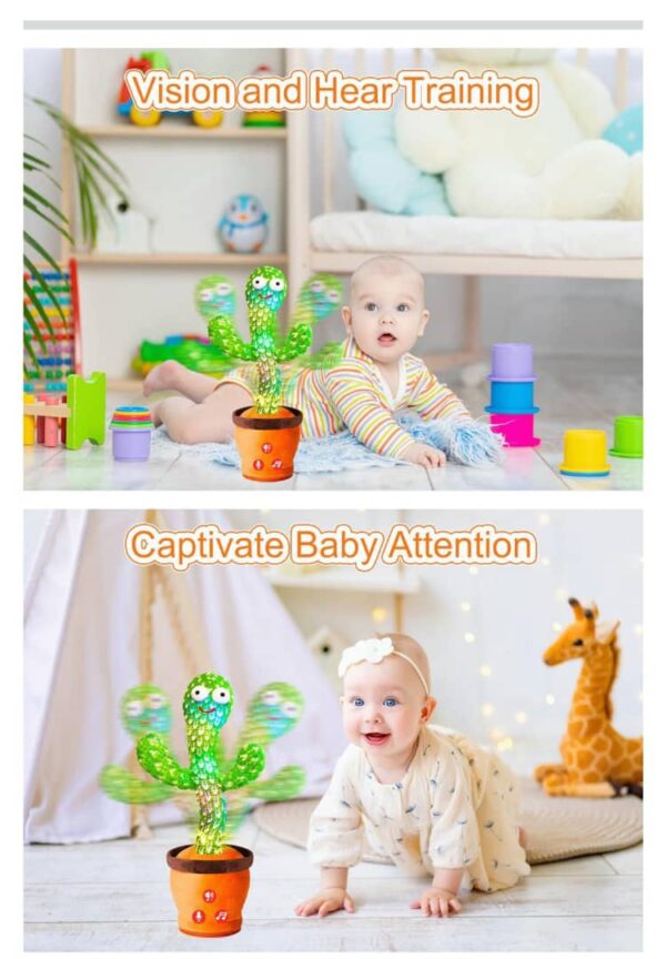 Rechargeable Dancing Talking Cactus Toy with 120 songs, Interactive Cactus Baby Toys for 6-18 Months+, Upgraded Safe and Secure Plush Eyes Baby Toys, Birthday Gifts for Babies