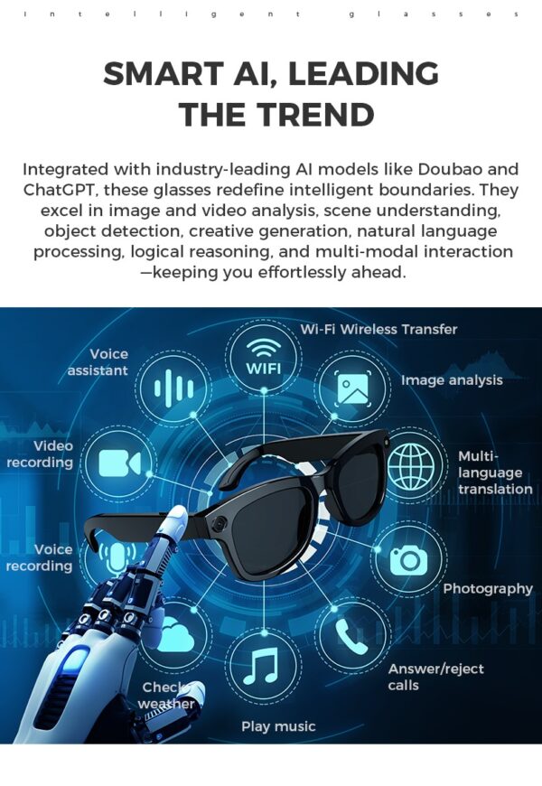 AI Smart Camera Glasses with ChatGPT,8MP camera glasses,Bluetooth Glasses with 164+ Language Translation, Black/Transparent Translator Lenses,Multifunctional Audio Eyewear for Women Men. - Image 13