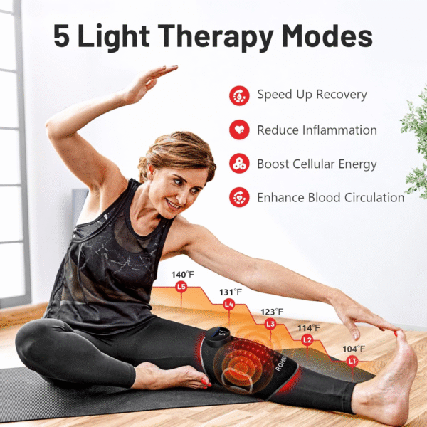 Red Light Therapy Knee Brace&Vibration Knee Massage for Pain Relief, 660Nm&850Nm Rechargeable near Infrared Light Therapy Device for Knee/Elbow/Shoulder Faster Recovery for Cordless Use - Image 2