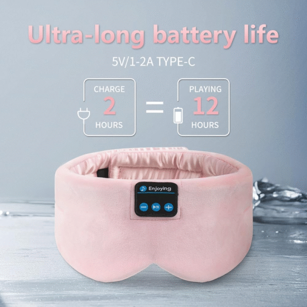 Soft Sleep Eye Mask Bluetooth Headband Wireless Headphones, SYPVRY Adjustable Sleep Mask for Sleeping Meditation Insomnia Night Mask Music Eye Cover for Side Sleepers Airplane Travel, Pink - Image 2