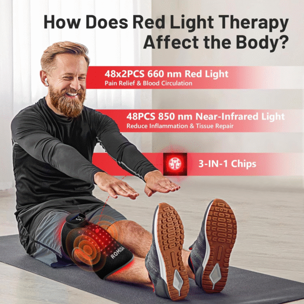 Red Light Therapy Knee Brace&Vibration Knee Massage for Pain Relief, 660Nm&850Nm Rechargeable near Infrared Light Therapy Device for Knee/Elbow/Shoulder Faster Recovery for Cordless Use - Image 6